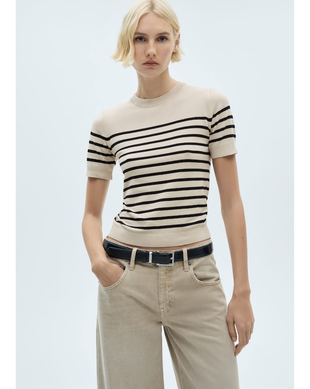 Mango Basic Striped Sweater - Cream Multi-Coloured
