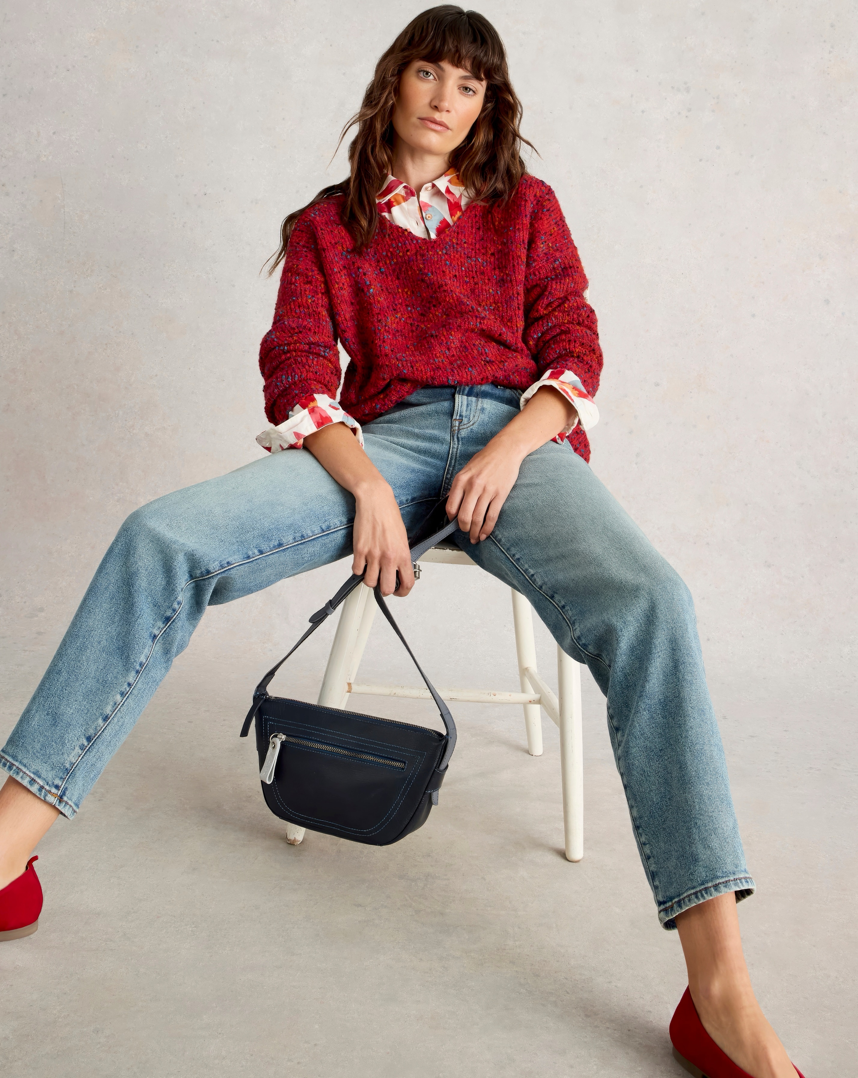 White Stuff Textured V Neck Jumper