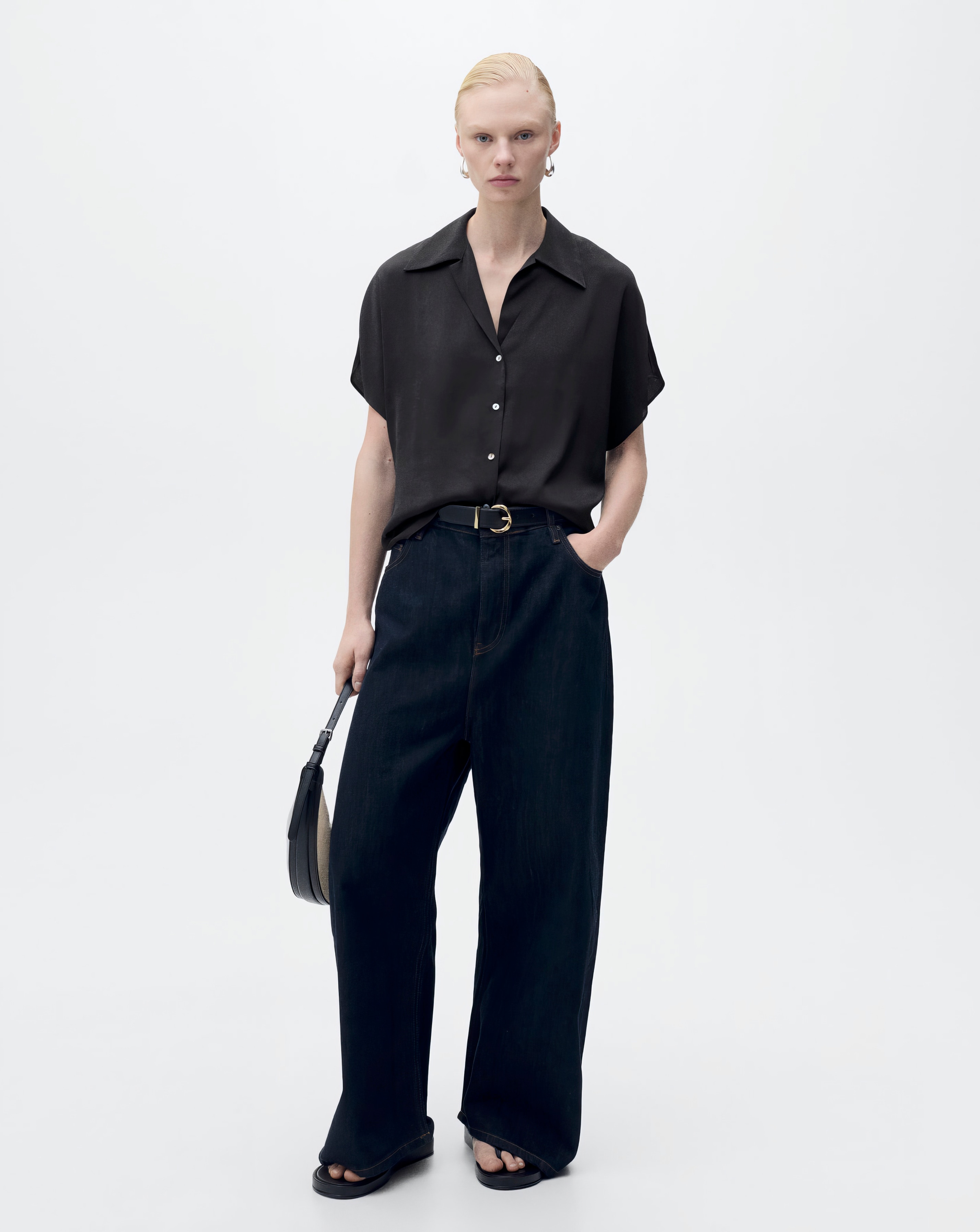 Mango Short-Sleeved Satin Shirt