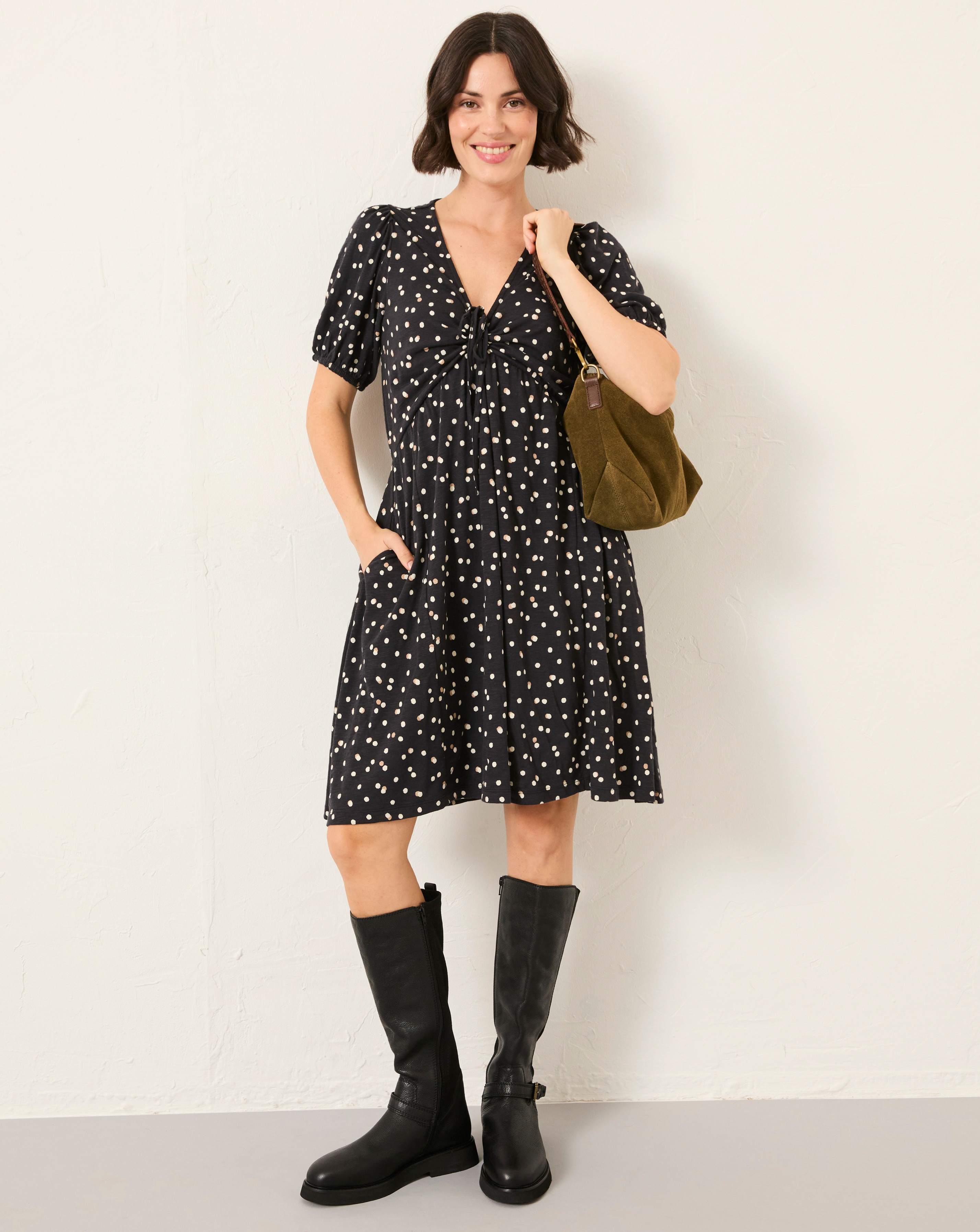 FatFace Nell Polka Dot Jersey Midi Dress