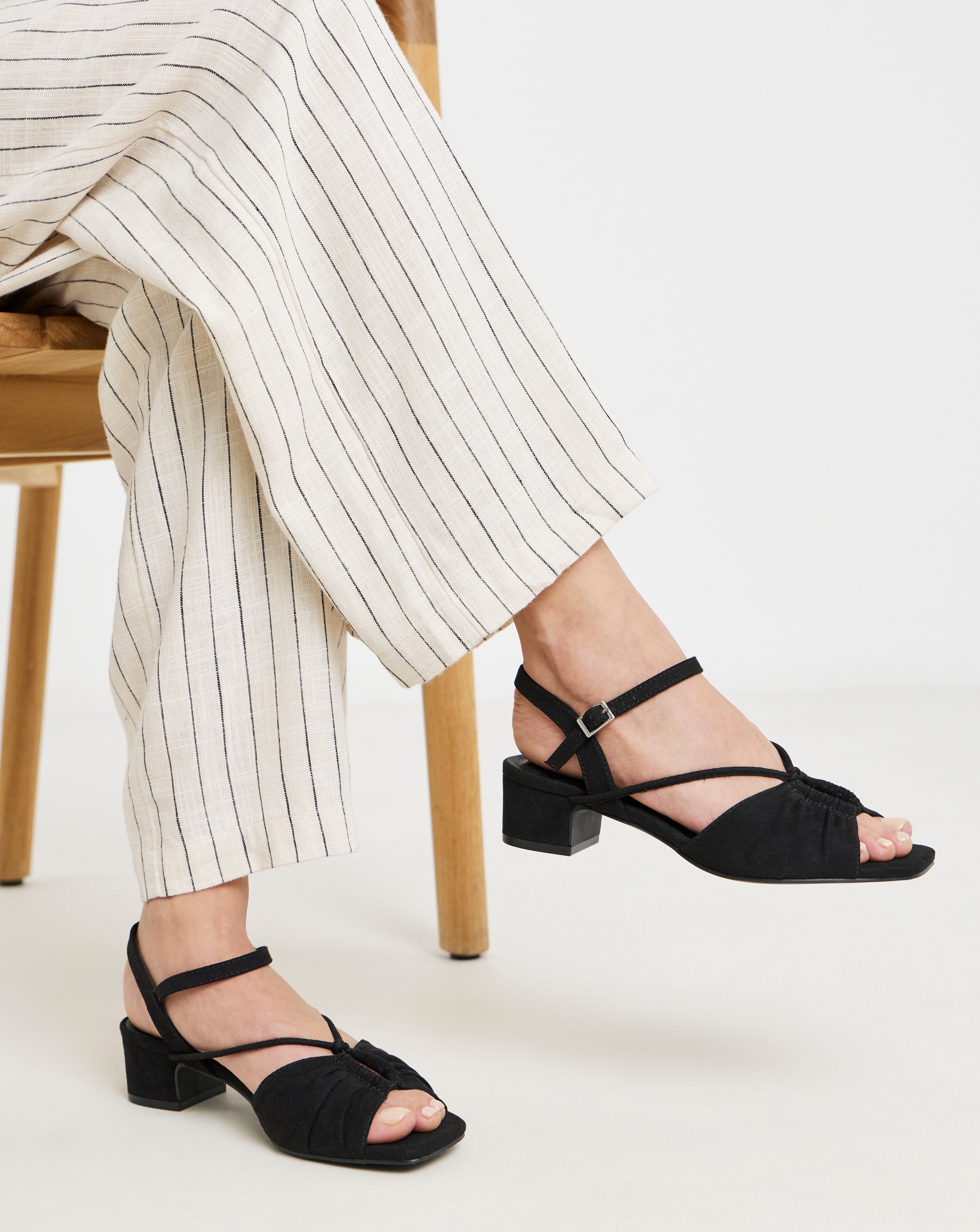 New In - Ruched Low Block Heeled Sandal Wide