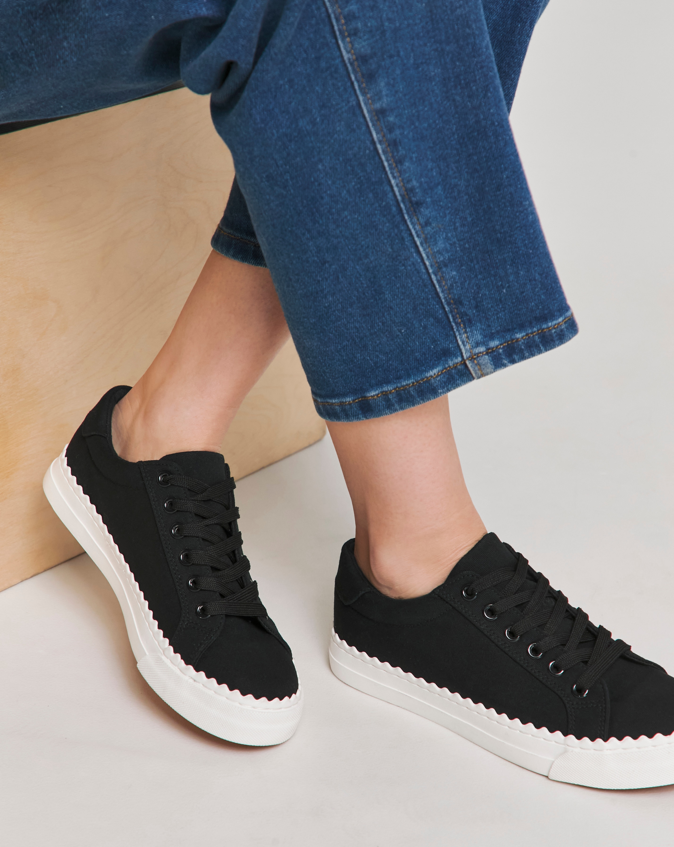 Scalloped Lace Up Trainer Ex Wide Fit