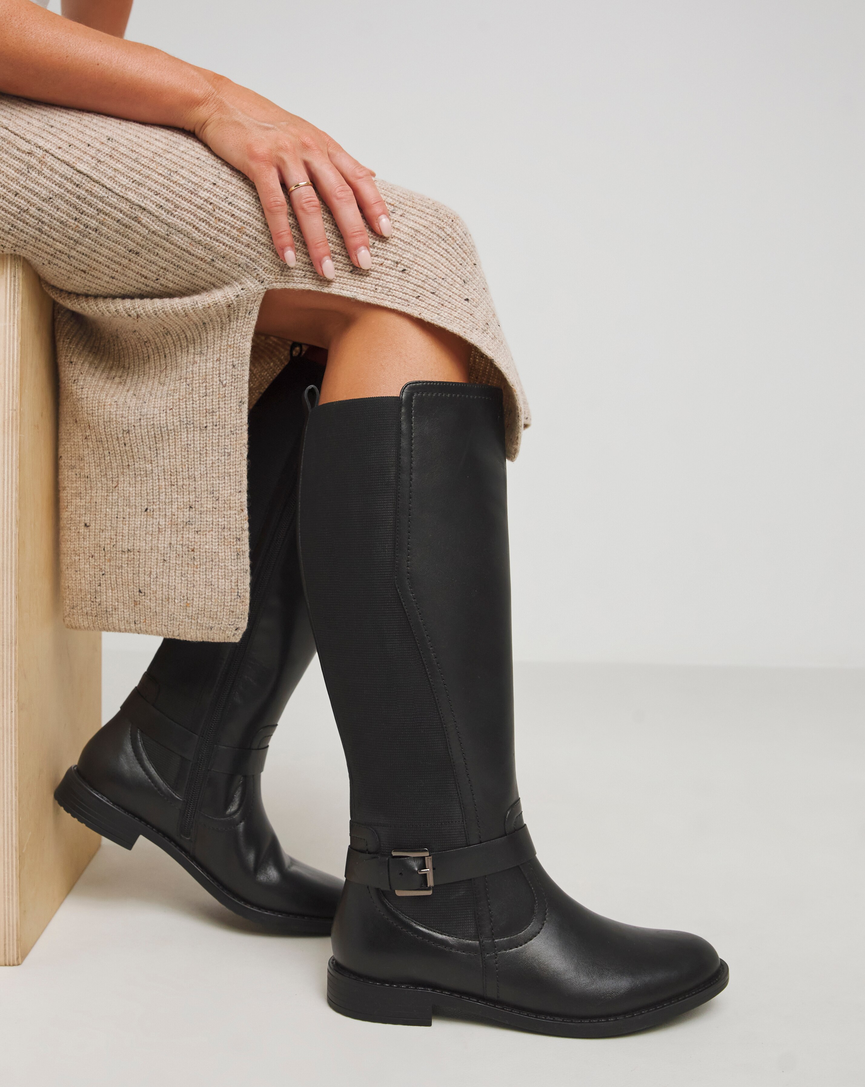 Fala Leather Elasticated Riding Boots - Wide Fit (E) & Super Curvy Calf
