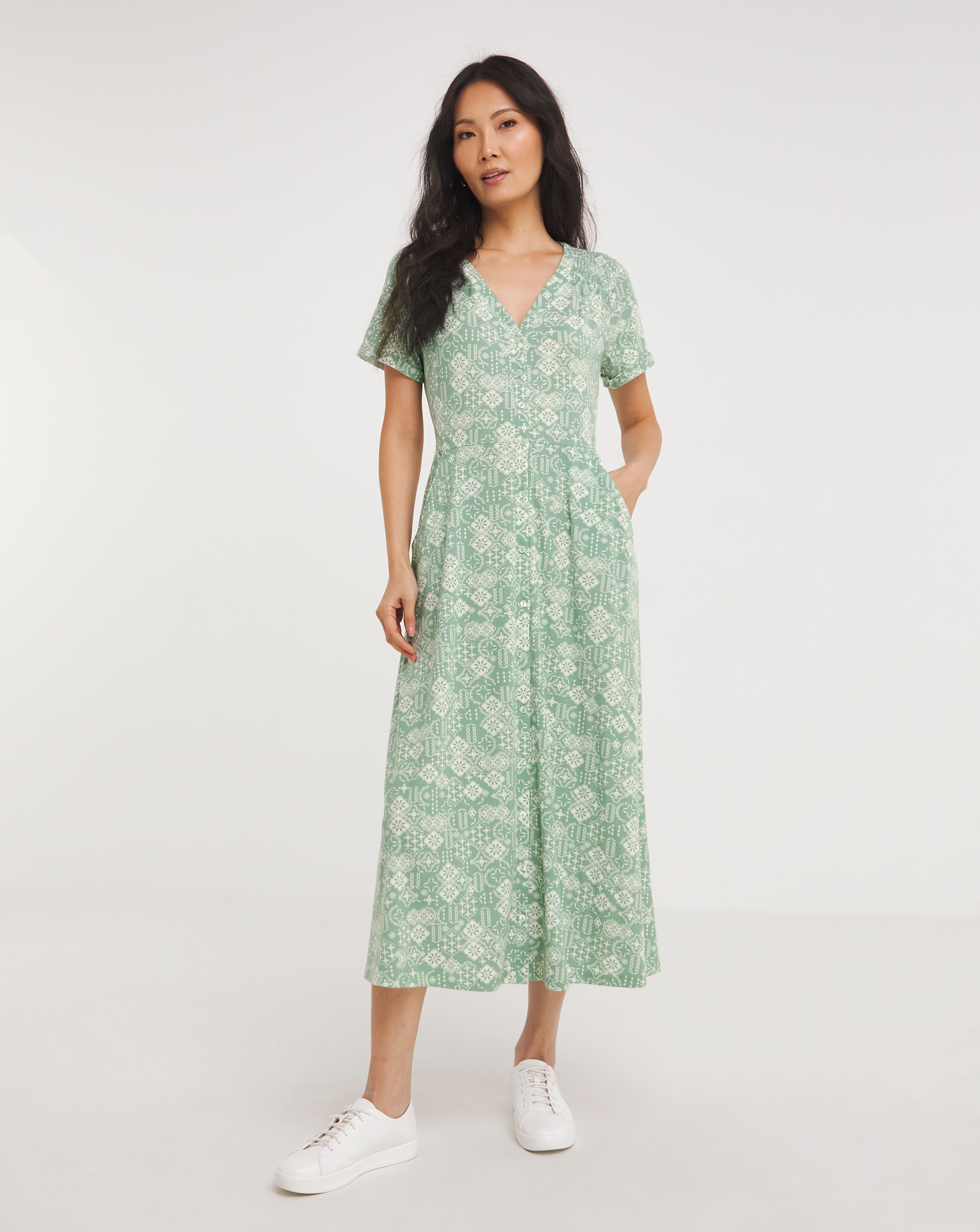 Julipa Shirred Shoulder Midi Dress