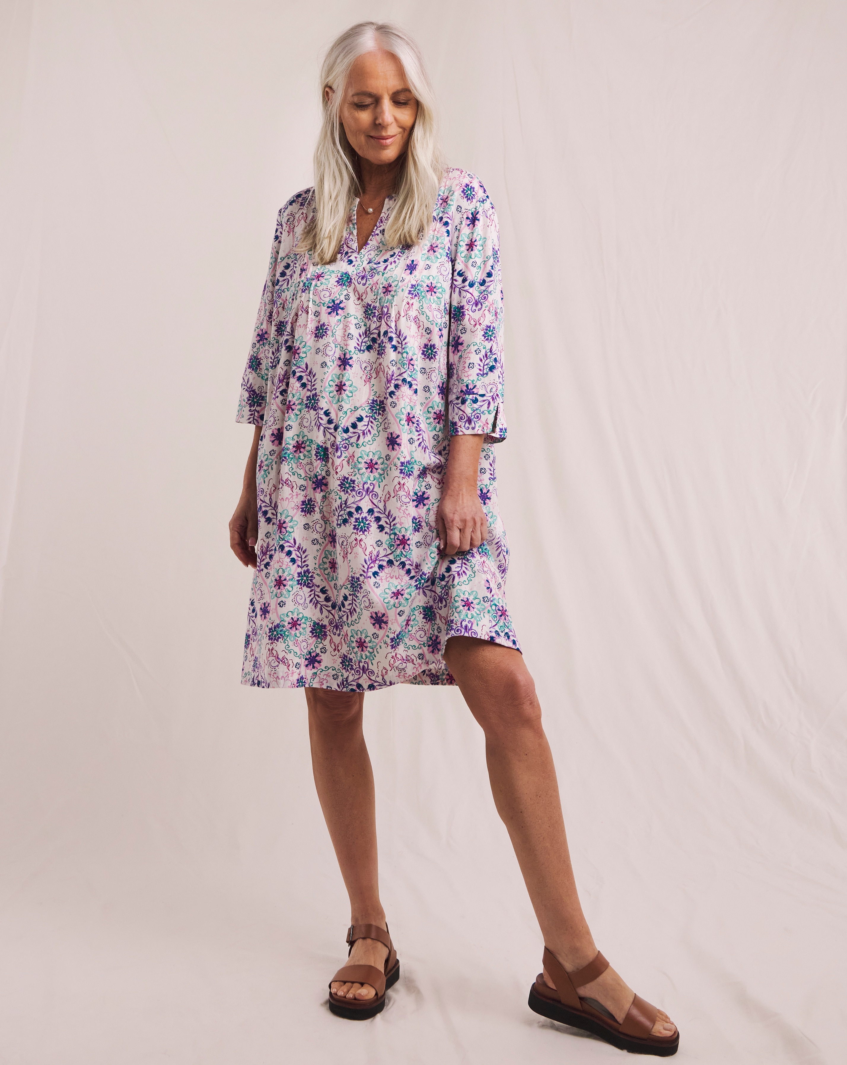 Julipa Pintuck Linen Mix Shift Dress