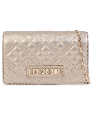 Love Moschino Diamond Quilt Flapover Gold Cross-Body Bag