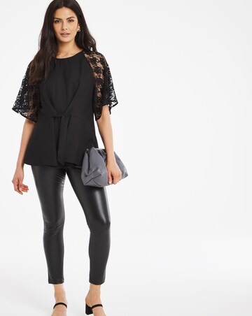 Black Lace Sleeve Knot Blouse