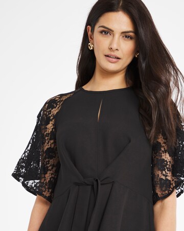 Black Lace Sleeve Knot Blouse