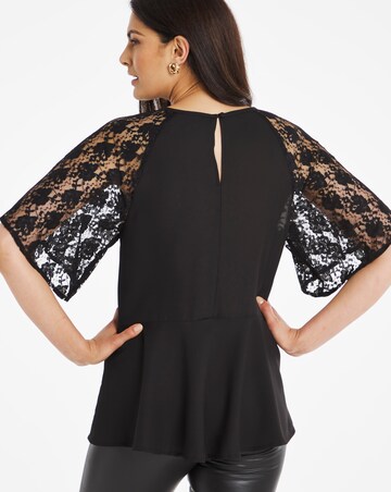 Black Lace Sleeve Knot Blouse