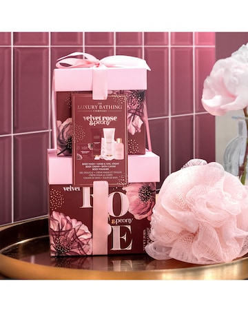 The Luxury Bathing Company Stacking Box Set - Velvet Rose & Peony