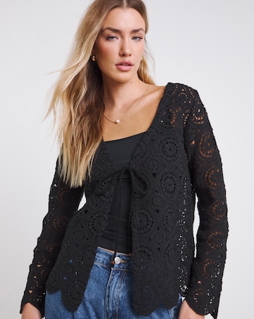Simply Be Black Crochet Tie Front Cardigan