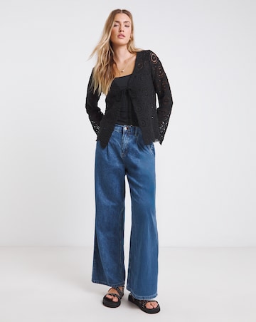 Simply Be Black Crochet Tie Front Cardigan