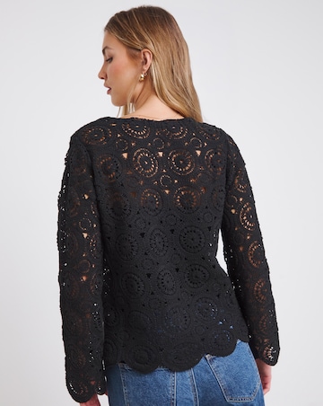Simply Be Black Crochet Tie Front Cardigan