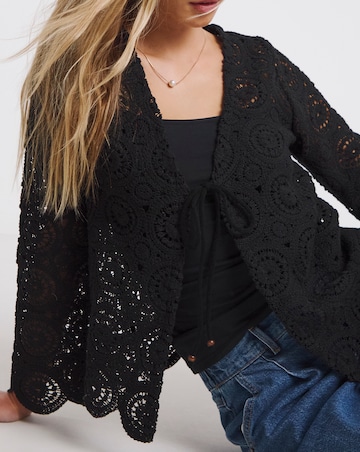 Simply Be Black Crochet Tie Front Cardigan