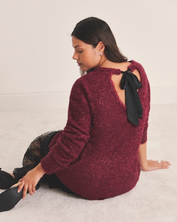 Simply Be Burgundy Tinsel Knit Bow Back Jumper