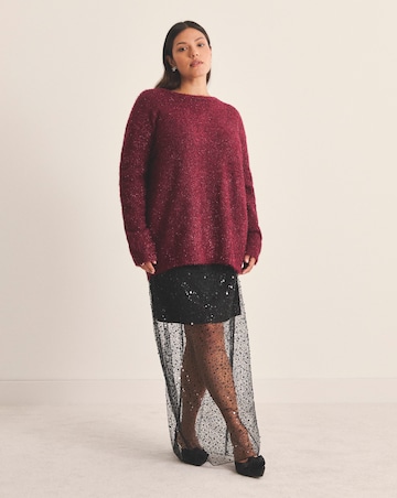 Simply Be Burgundy Tinsel Knit Bow Back Jumper