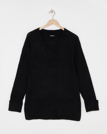 Black Slouchy V Neck Longline Jumper