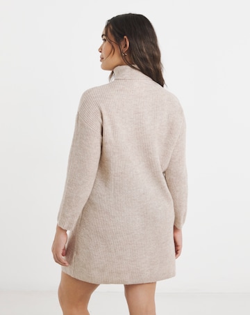 Oatmeal Roll Neck Knitted Mini Dress