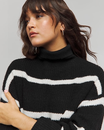 Mono Stripe Roll Neck Knitted Mini Dress