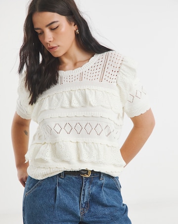 Simply Be Ivory Pointelle Broderie Mix Knitted Top