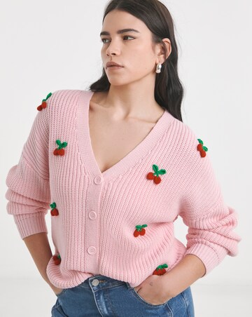 Simply Be Pink 3D Embroidered Cherry Cardigan