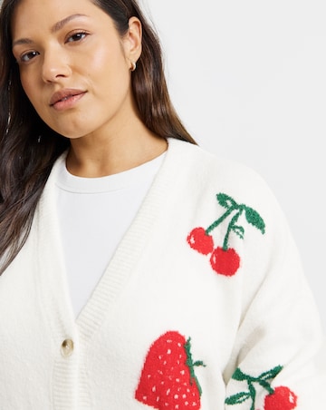 Simply Be Ivory Strawberry Cherry Boyfriend Cardigan