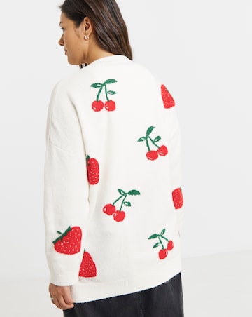Simply Be Ivory Strawberry Cherry Boyfriend Cardigan