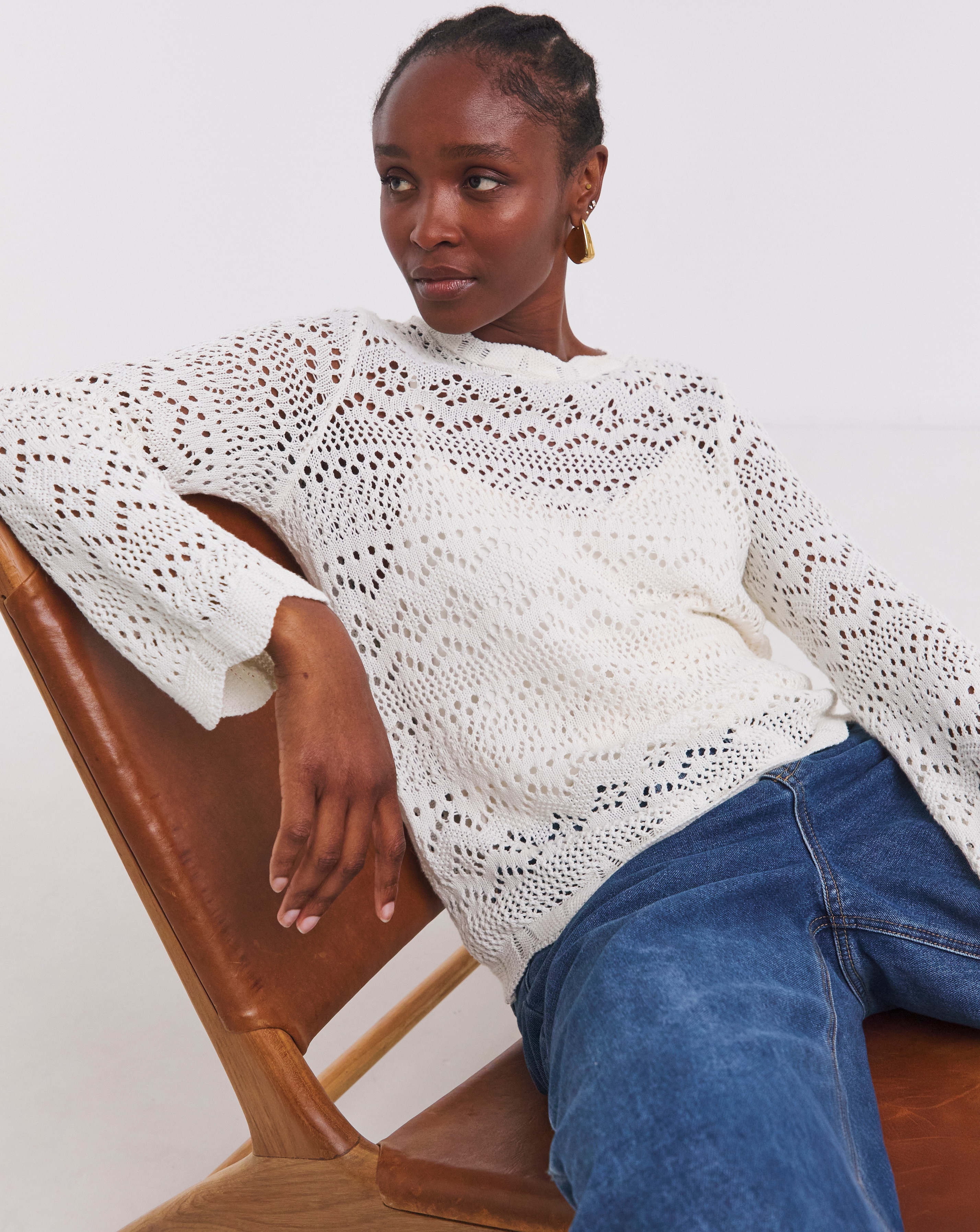 Simply Be Ivory Hole Knit Jumper