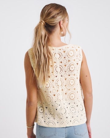 Simply Be Stone Crochet Tie Front Waistcoat