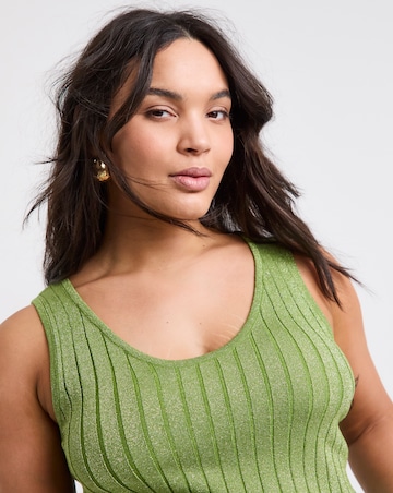 Simply Be Green Metallic Rib Knit Vest Top