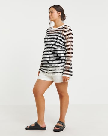 Simply Be Black & White Hole Knit Stripe Tunic