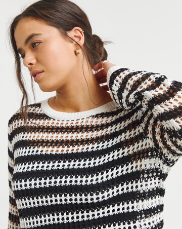 Simply Be Black & White Hole Knit Stripe Tunic