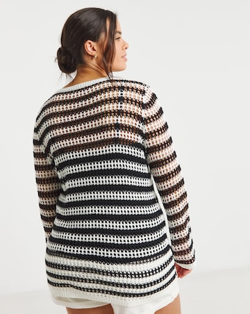 Simply Be Black & White Hole Knit Stripe Tunic