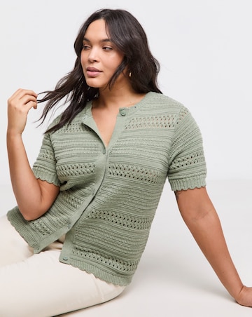 Simply Be Sage Pointelle Short Sleeve Cardigan