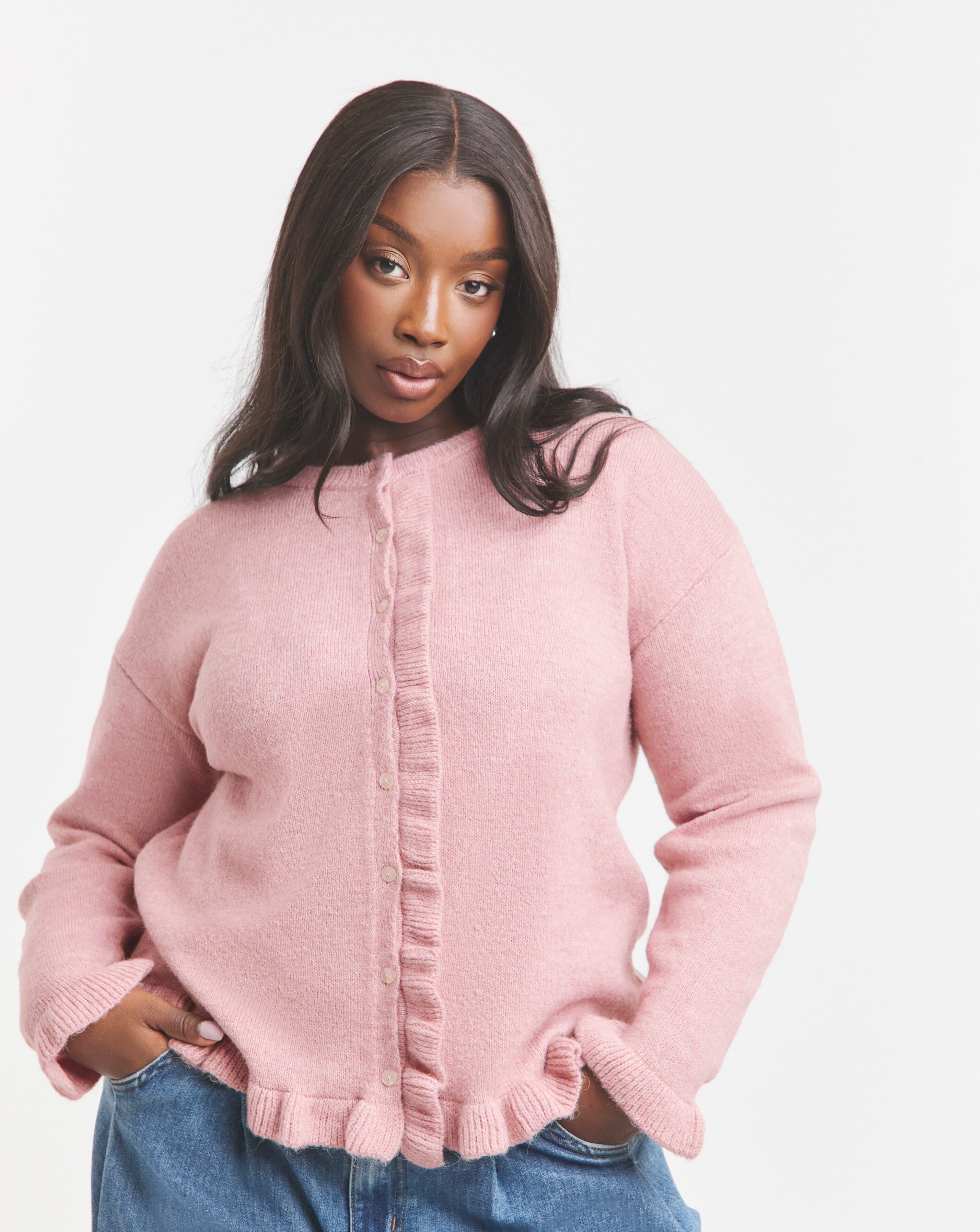 Simply Be Pink Ruffled Frill Knit Cardigan
