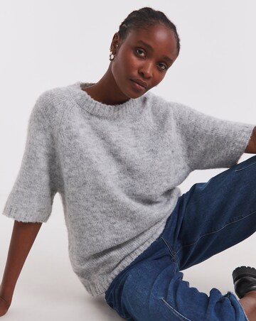 Simply Be Grey Marl Short Sleeve Boxy Knitted Top