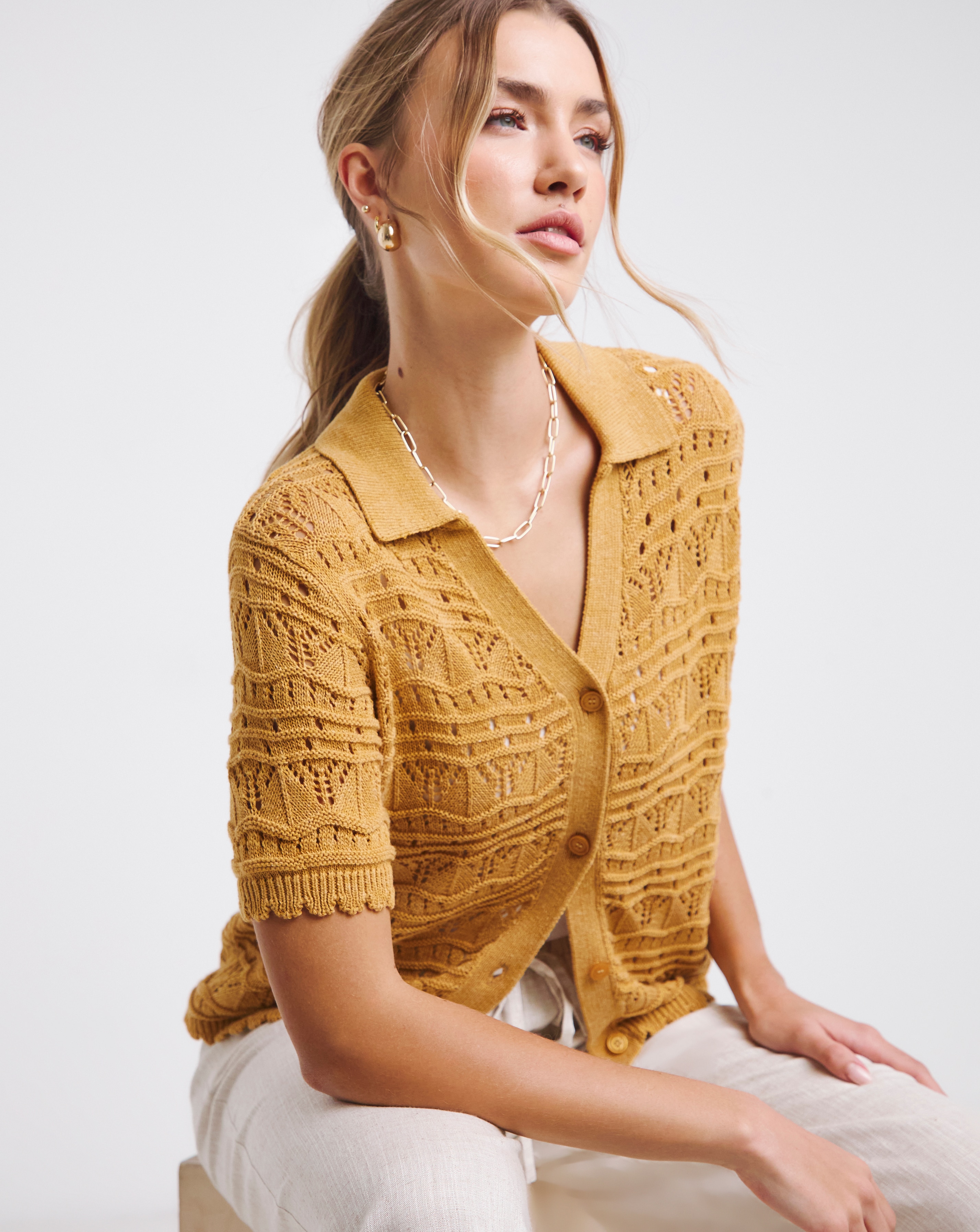 Simply Be Pointelle Collared Knit Top