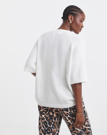 Cosy Yarn Ivory Short Sleeve Boxy Knitted T-Shirt