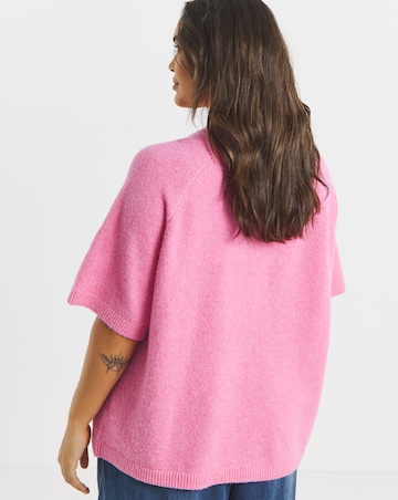 Cosy Yarn Pink Short Sleeve Boxy Knitted T-Shirt