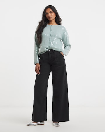 Simply Be Teal Crew Neck Clear Sequin Cardigan