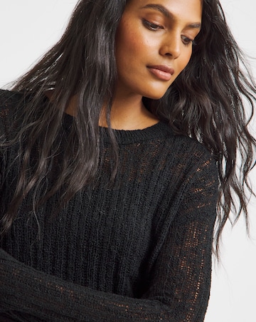 Simply Be Black Hole Knit Crew Neck Jumper