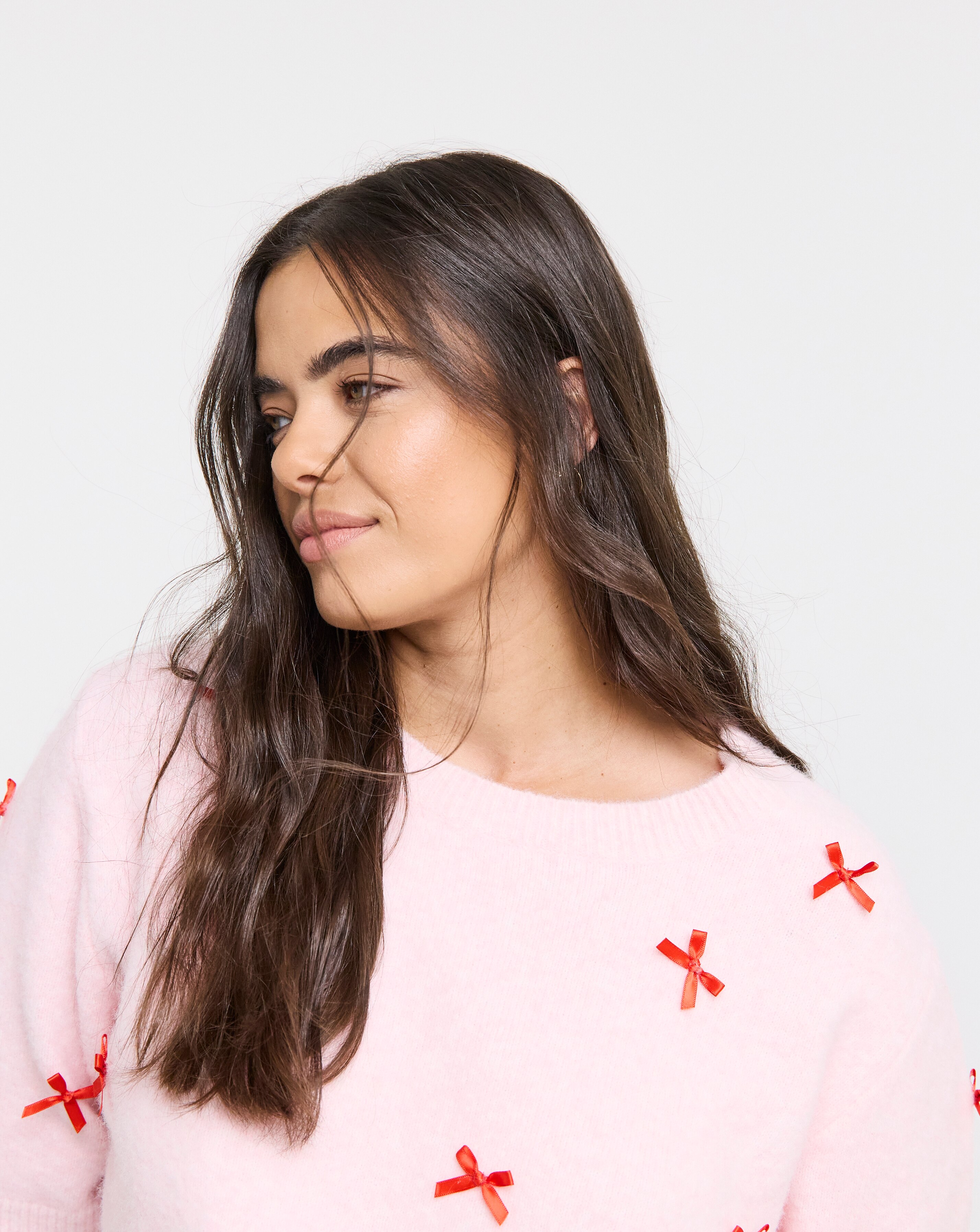 Simply Be Pink Embroidered Bow Knitted Half Sleeve Jumper