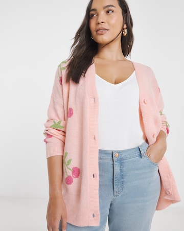 Simply Be Cherry Graphic Print Boyfriend Cardigan
