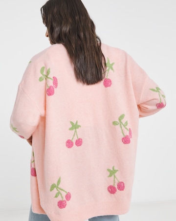 Simply Be Cherry Graphic Print Boyfriend Cardigan