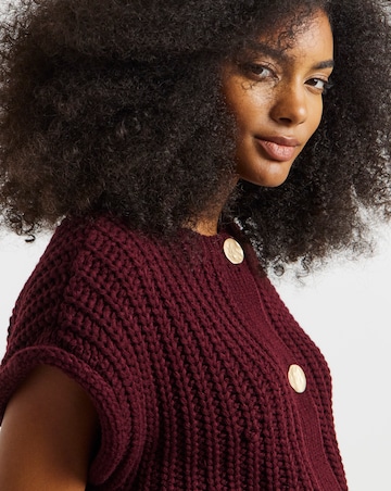 Simply Be Burgundy Chunky Knit Button Through Vest