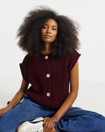 Simply Be Burgundy Chunky Knit Button Through Vest