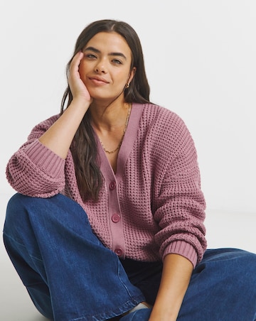 Mauve Waffle Knit Boyfriend Cardigan