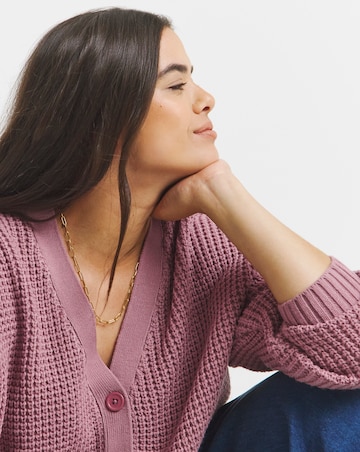 Mauve Waffle Knit Boyfriend Cardigan