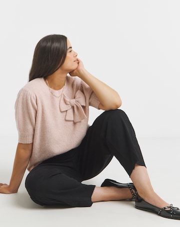 Simply Be Simply Snug Pink Puff Sleeve Bow Applique Knitted Top