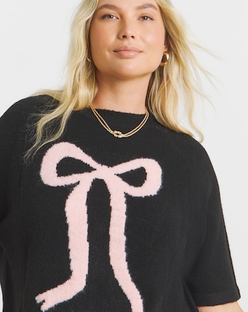 Simply Be Bow Placement Print Knitted T-Shirt